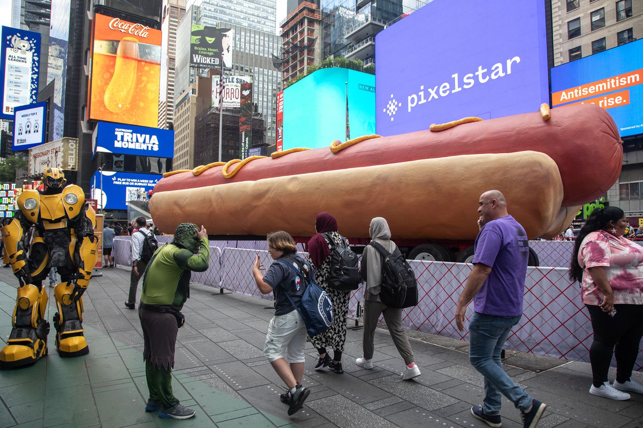 The World’s Largest Hot Dog Sculpture Arrives In Times Square