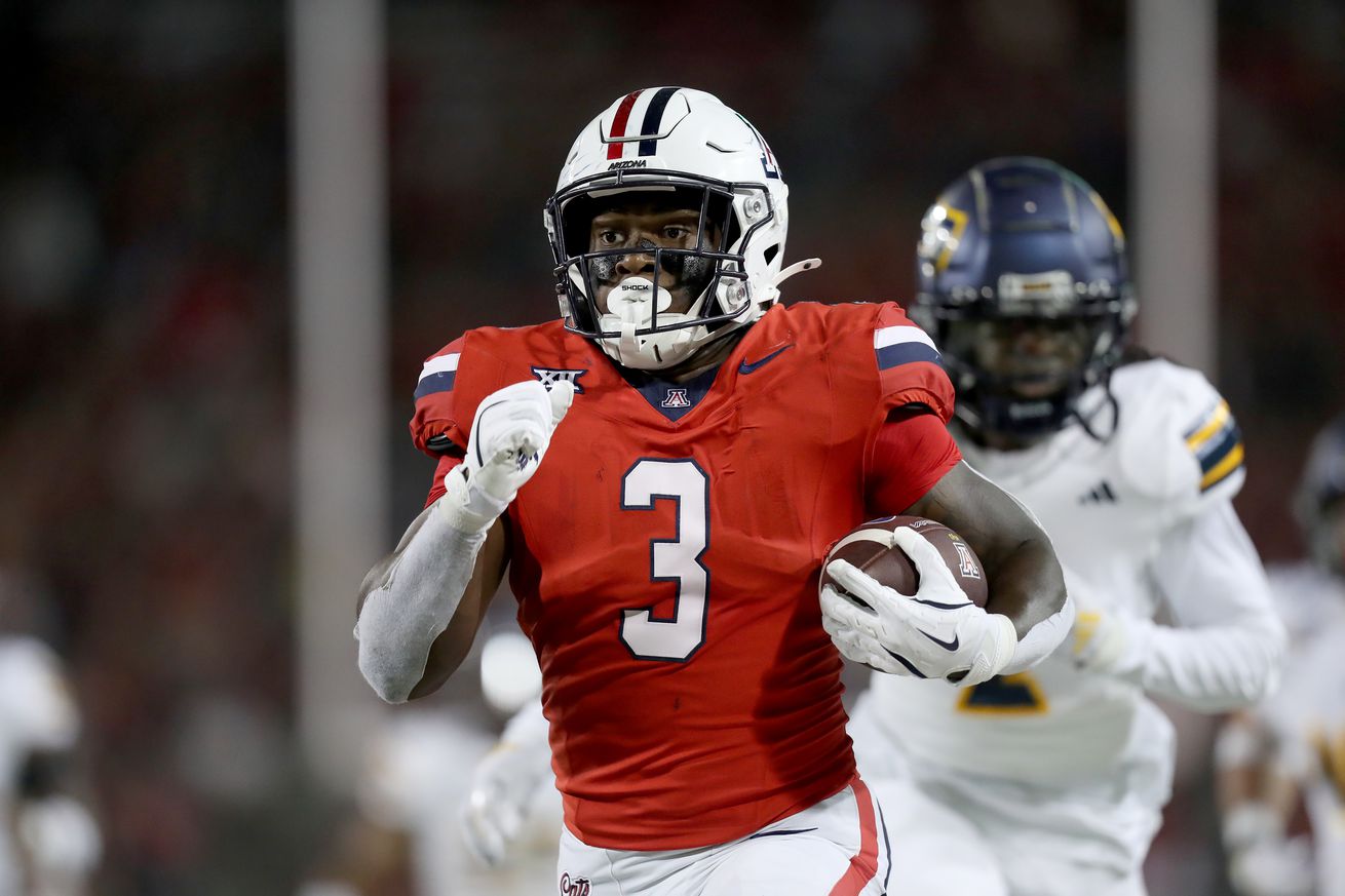 Arizona Wildcats running back Kedrick Reescano #3 runs for a touchdown, during the second half of a football game between the Northern Arizona Lumberjacks and the University of Arizona Wildcats. September 7, 2024 at Arizona Stadium in Tucson, AZ.