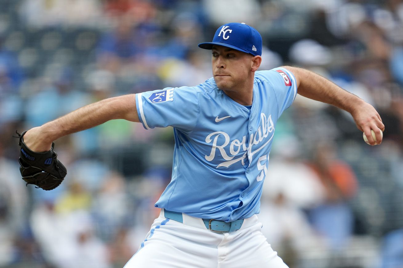 Kansas City Royals relief pitcher Kris Bubic (50) pitches during the eighth inning against the San Francisco Giants at Kauffman Stadium.