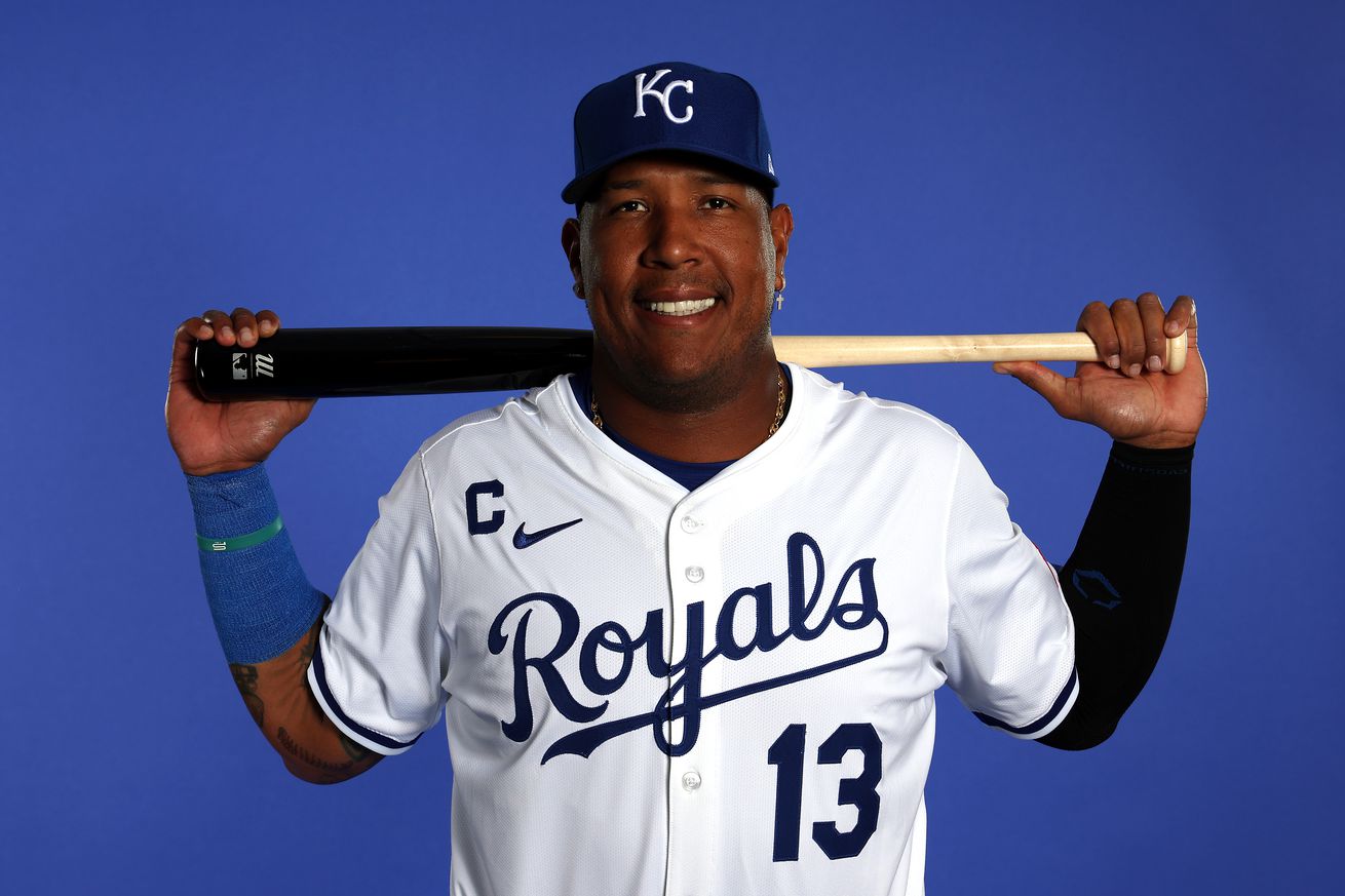 Salvador Perez #13 poses for a portrait during Kansas City Royals photo day at Surprise Stadium on February 19, 2025