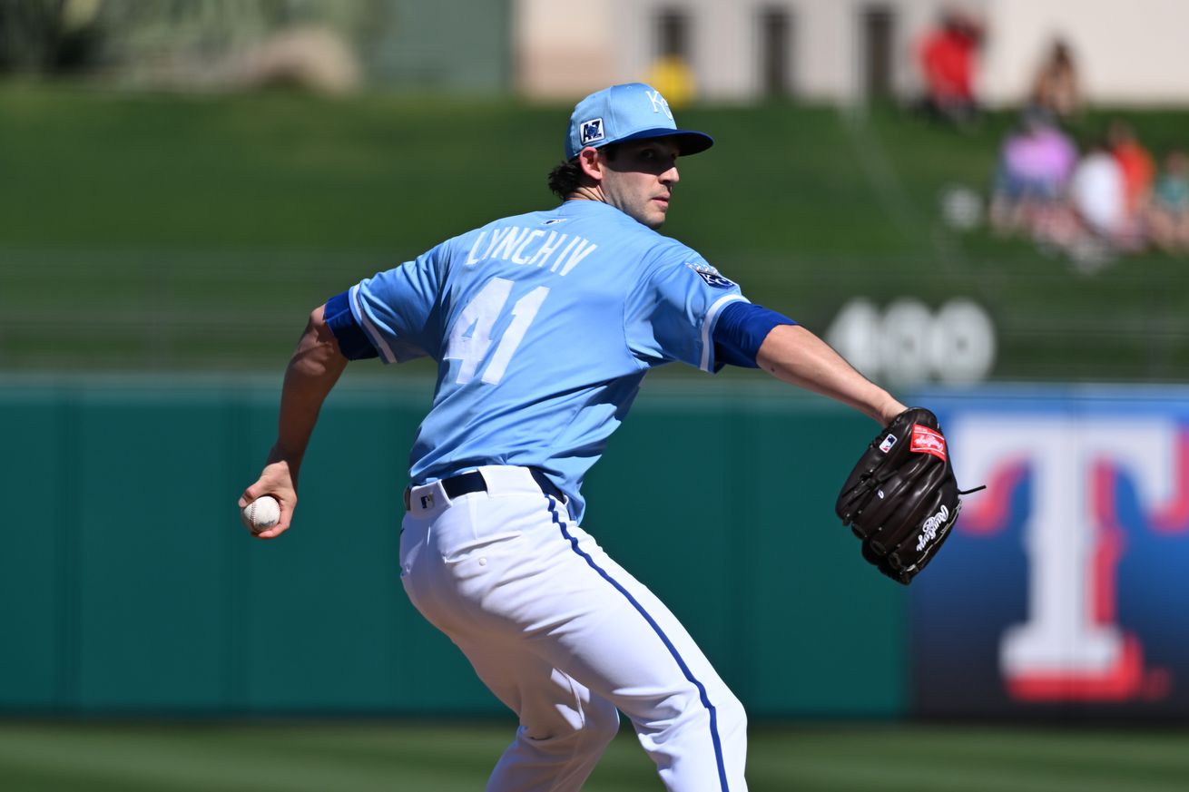 Daniel Lynch IV #41 of the Kansas City Royals delivers a pitch against the Colorado Rockies during a spring training game at Surprise Stadium on February 26, 2025 in Surprise, Arizona.